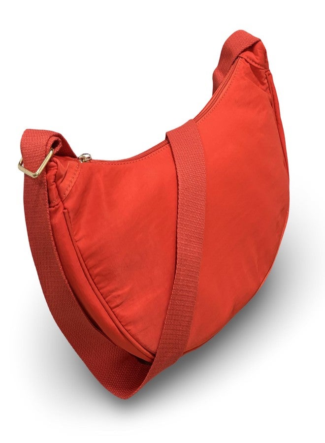 GLOSSY Halfmoon Nylon Crossbody Sling Bag, Orange colour, Spacious Main Compartment, Adjustable Strap, 33x19x10 cm, for Casual Office Travel use - Image 1